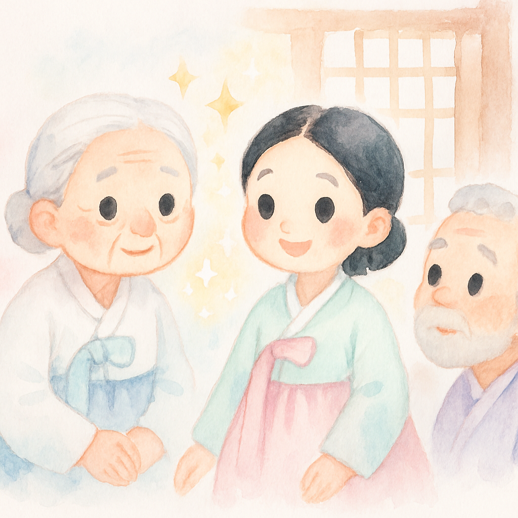 할머니가 물을 마시고 젊어져서 주름이 사라지고 허리가 펴지며 머리카락이 까매지는 장면